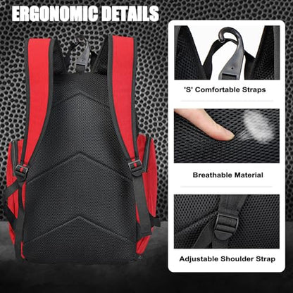LARIPOP Basketball Backpack with Ball & Ventilated Shoe Compartment Insulated Pockets for Men Youth Training - color: red