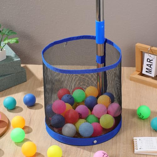 POPETPOP Ping Pong Ball Retriever: Adjustable Table Tennis Picker with Telescopic Handle, Large Capacity Net Basket Collector for Practice