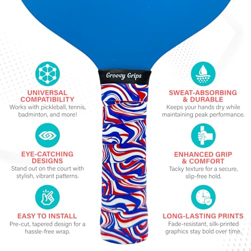 Pickleball Paddle Grip Tape - Stylish Tennis Overgrips, Non-Slip & Precut Racket Grip for Pickleball, Tennis, Badminton - color: Firecracker Swirl, size: 3 Grips