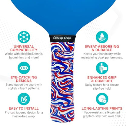 Pickleball Paddle Grip Tape - Stylish Tennis Overgrips, Non-Slip & Precut Racket Grip for Pickleball, Tennis, Badminton - color: Firecracker Swirl, size: 3 Grips