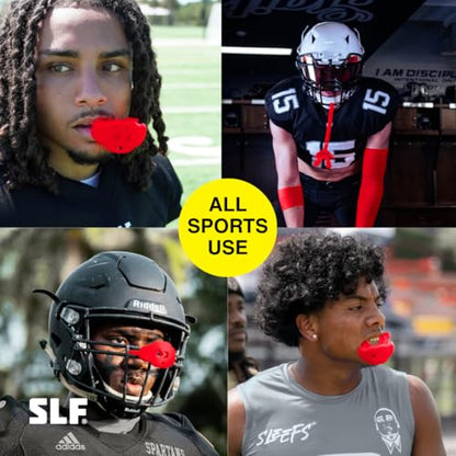 Youth Football Mouth Guard – Lip Guard Mouthpiece with Strap – Comfortable Fit – Sleefs - color: God First Red