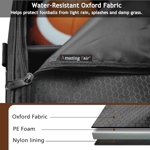 Football Ball Bag, Holds 6 Official Size Footballs, 900D Oxford Football Carrying and Storage Bag with Adjustable Dividers, Pockets and Shoulder Strap