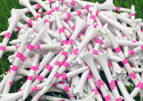 NorthPointe Four Leaf Clover/Shamrock 3 ¼” Plastic Golf Tees - 100 Tees in Bulk - color: Pink Four Leaf Clover