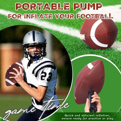 RoundFunny Footballs Pump Set Leather Footballs Bulk and Hand Pump Sport Gifts for Youth Junior Adult School Team Training Practicing Indoor Outdoor Operation Christmas - size: Official Size 9
