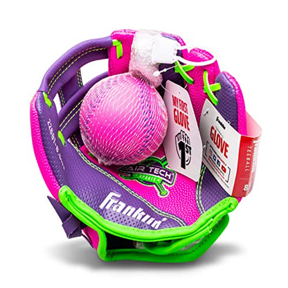 Franklin Sports Air Tech Baseball Glove with Ball - Tee Ball - Soft Air Tech Foam - color: Pink/Purple, size: 8.5"