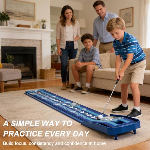 8FT Golf Putting Mat with Ball Return – Indoor Putting Training Mat for Practice, Skill-Building Putting Practice Mat for Kids, Teens & Family, Mat Only