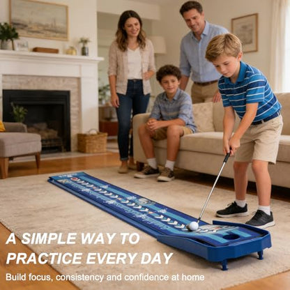 8FT Golf Putting Mat with Ball Return – Indoor Putting Training Mat for Practice, Skill-Building Putting Practice Mat for Kids, Teens & Family, Mat Only