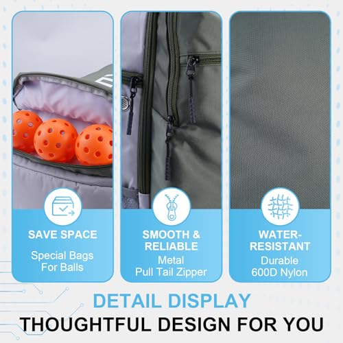 Pickleball Backpack, 3+Paddle Capacity, Pickleball-specific Shockproof Thermal Pockets, Waterproof Shoe Compartment, Wet Dry Separation, Fence Hook, Fits Standard/Extended Paddles