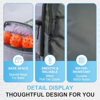 Pickleball Backpack, 3+Paddle Capacity, Pickleball-specific Shockproof Thermal Pockets, Waterproof Shoe Compartment, Wet Dry Separation, Fence Hook, Fits Standard/Extended Paddles