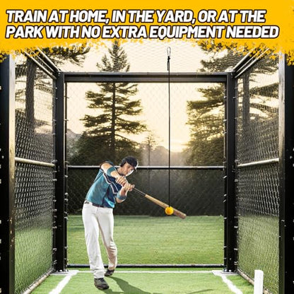 Baseball Softball Batting Trainer – 10.5ft Swing Trainer with Hook & Ball – Solo Hitting Aid for Hand-Eye Coordination, Timing, and Power – Practice Drills for Baseball & Softball Players (All Ages)