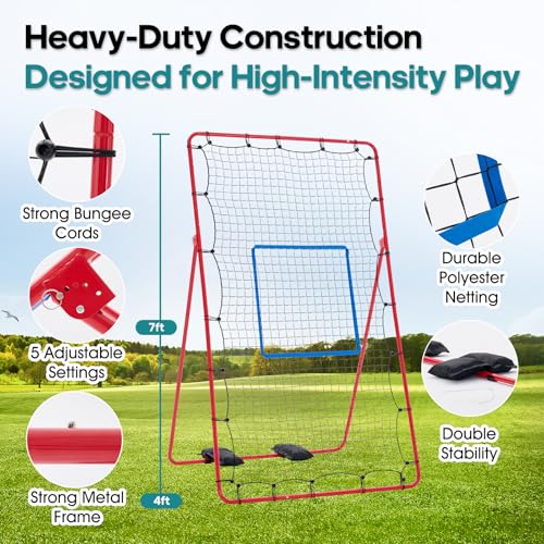 OLIXIS 7x4 ft Volleyball Rebounder Net - Multi Sport Bounce Back Training Equipment with Travel Bag, 5 Adjustable Angles for Outdoor Indoor Practice, Spiking, Bumping, Volleying, Pickball