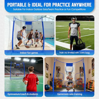 Football Throwing Net, Upgrade Heavy Duty Metal Frame Quarterback Training Equipment Throwing Machine with 1-4 Targets, Easy Setup Football Target Practice with CarryBag, Allweather Indoor Outdoor Use - size: 7 FT × 8 FT