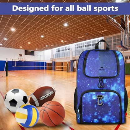 MATEIN Basketball Bag, Sturdy Soccer Bag with Ball Holder & Shoe Compartment, Large Basketball Backpack for Training Equipment, Water Resistant Sports Ball Backpack Fits Volleyball Football, Colorful - color: Galaxy Blue - Large