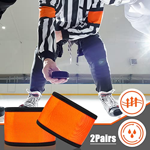 Taiyin 4 Pcs Ice Hockey Referee Arm Bands Orange Elastic Armband for Distinguish with Linesman