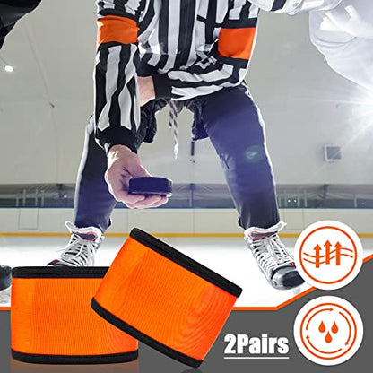 Taiyin 4 Pcs Ice Hockey Referee Arm Bands Orange Elastic Armband for Distinguish with Linesman