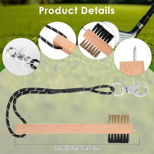 Feekoon 2 Pcs Wood Golf Club Brush, Groove Cleaner with Rope and Metal Clip, Oversized Brush Head, Heavy Duty Nylon Bristles for Cleaning Grooves on Clubs Golf Accessories