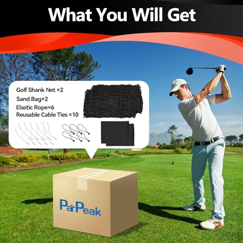 15x30ft Golf Net(4 Buttons, 10 Straps and 1 Rope), 10x10ft Soccer Net(Installation Rope Included), 7x7ft Golf Side Net(2 Park) - size: Shank7x7ft