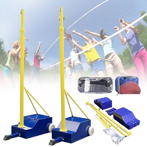 Adjustable Volleyball Poles with Net - Heavy-Duty Indoor & Outdoor Volleyball Set for Adults, Youth & Kids - 4 Heights (5.1ft-6.89ft) with Wheels - Perfect for Stadiums & Recreation