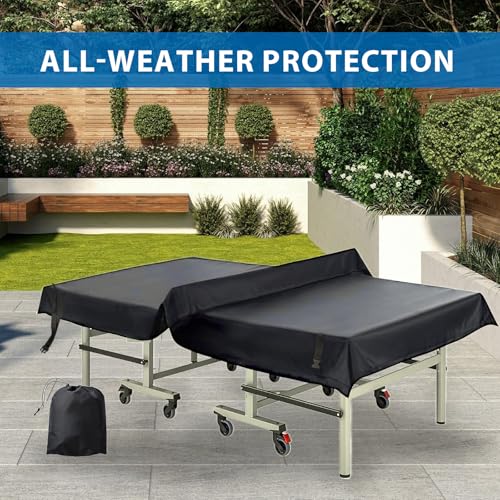 Ping Pong Table Cover Outdoor Waterproof, 600D Oxford Fabric Table Tennis Cover Indoor & Outdoor Fits Universal 9x5 FT Tables Folding & Flat Tables with Paddles Organize Bag