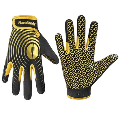 HANDLANDY Youth Football Gloves, Kids Sticky Receiver Gloves,Super Grip Football Glove Best Gift for Boys,Girls - color: Black and Gold, size: X-Small-Youth