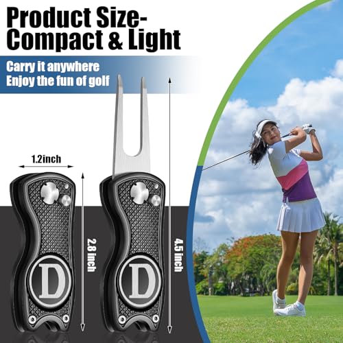 Golf Divot Repair Tool with Letter Custom Monogrammed Initial Ball Marker Divot Tool New Year Golf Gifts Foldable Metal with Magnetic Putt Alignment for Men Father Golfer - color: Black, style: Letter D