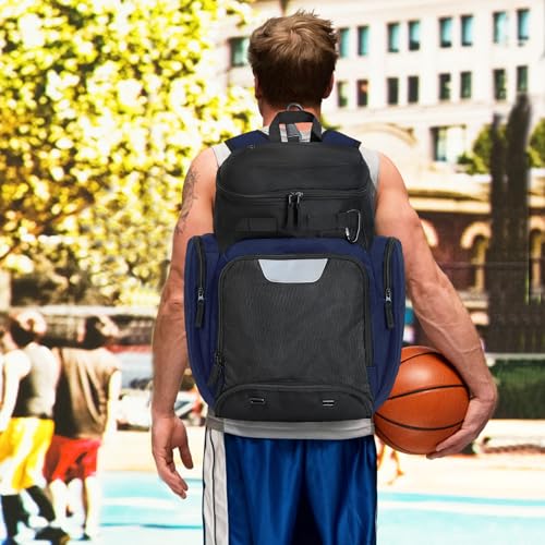 LARIPOP Basketball Backpack with Ball & Ventilated Shoe Compartment Insulated Pockets for Men Youth Training - color: blue