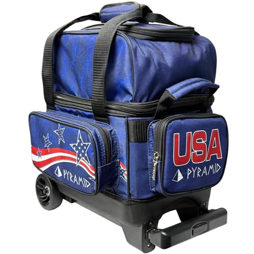 Pyramid Path Pro Deluxe Single Roller Bowling Bag With Separate Shoe Compartment (Up To US Mens Size 11), 2 Large Accessory Pockets, Padded Foam Ball Insert, Lifting Handles and Locking Square Handle - color: Stars & Stripes