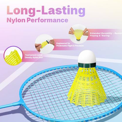 AboveGenius Badminton Rackets Set, Lightweight Badminton Set Includ 4/6 PCS Rackets, 6 Birdies, Outdoor Backyard Games, Racquets for Adults, Teens, Family Beginner - style: 4 Racket+6 Birdies