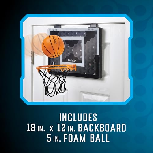 EastPoint Over-the-Door Indoor Basketball Hoop Set - Black, 18 x 12 in Backboard - Quiet Foam Ball for Indoor Basketball Game - Easy No-Drill Setup with Compact Mini Hoop for Rooms