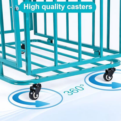 Folding Sports Equipment Organizer Storage Basket with Wheels and Lid Mobile Football Storage Basket for Garage Kindergarten