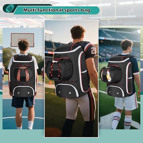 Smasrob Football Bag for Equipment with External Ball Holder, Insulated Pocket and Fence Hooks, Football Backpack for Youth and Adult