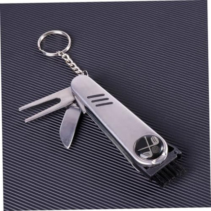 6 in 1 Golf Multifunctional Divot Repair Tool Set Stainless Steel Gadget with Ball Marker Groove Cleaner and Keychain for Golfers Portable Accessory for Course Maintenance