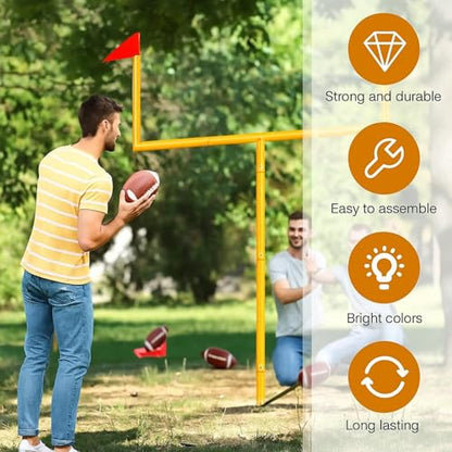 Jenaai 2 Pcs Football Field Goal Post Set with 4 Inflatable Balls, 2 Kicking Tee, Pump Easy Assembly Sport Foot Accessories 8 x 6 ft Adjustable Ball Goal Post for Backyard Game