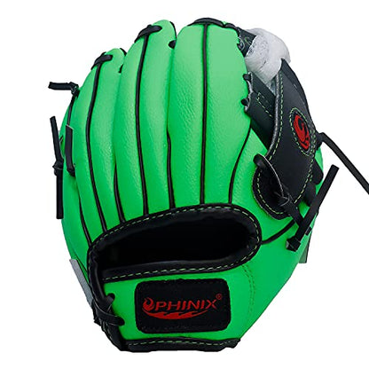 PHINIX Baseball Glove Tee Ball Mitts with Soft Ball for Kids Play & Training 8.5"-10" - color: Green, size: 10"Right Hand Throw