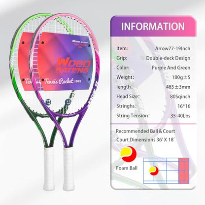 19" 23" 25" Kids Tennis Racket Junior/Youth Tennis Racquet with Tennis Ball Carry Bag Overgrips Vibrations Dampers… - color: 23 Inch