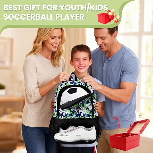 Hsmihair Youth Soccer Bag-Soccer Backpack&Backpack for Football Basketball,with Ball Compartment Separate Cleat Package - color: GreenCamo