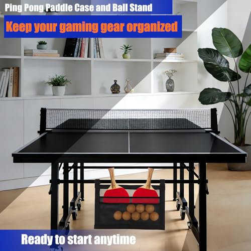 Ping Pong Paddle Holder with Straps, Mesh Under Table Ping Pong Organizer Hanging Pickleball Holder Table Tennis Accessories for Racket Ball Storage Organization