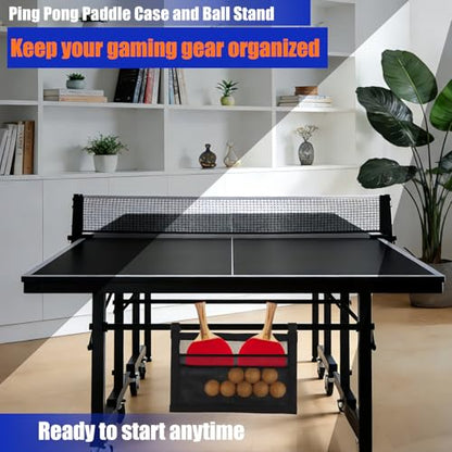 Ping Pong Paddle Holder with Straps, Mesh Under Table Ping Pong Organizer Hanging Pickleball Holder Table Tennis Accessories for Racket Ball Storage Organization