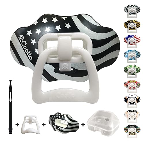 Football Mouth Guard Lip Guard 2-in-1 Transformer Pacifier Football Sports Lip Protector for Adults & Youth USA Flag & Fangs Mouthpiece (Case Included) - color: American Flag-silver