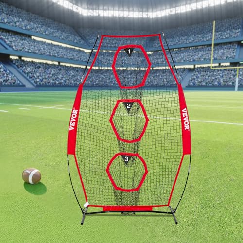 VEVOR 8x8ft Football Trainer Throwing Net, Training Throwing Target Practice Net with 6 Target Pockets,Football Training Equipment Includes Portable Carry Bag,Great for Quarterback