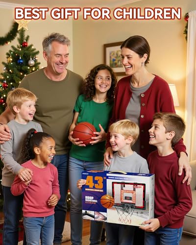 Indoor Basketball Hoop Pro for Kids, Over The Door Basketball Hoop Indoor with LED Light/Scoreboard/4 Balls- Upgraded Anti-Impact Backboard, Basketball Toys Gifts for 6 7 8 9 10 11 12 Year Old Boys
