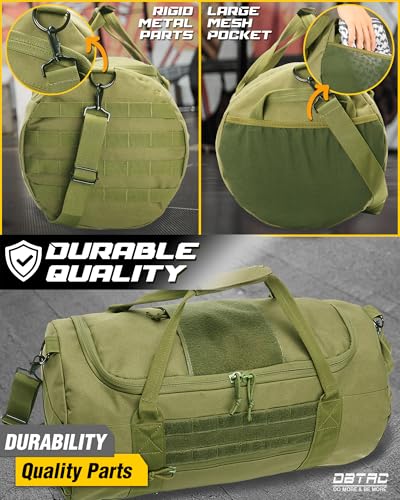 DBTAC 40L Tactical Gym Bag for Men | Military Heavy Duty Duffle Bag with Adjustable Strap for Gym Workout Fitness, Basketball Soccer Sport Training & Weekend Travel, Green