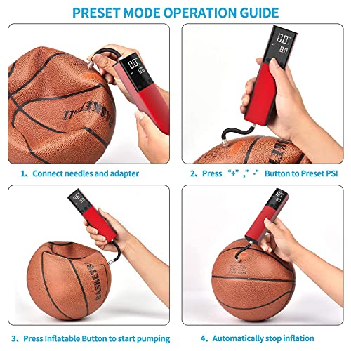 Pumteck Electric Ball Pump, Smart Air Pump Portable Fast Ball Inflation with Precise Pressure Gauge and Digital LCD Display for Football Basketball Volleyball Football - color: Red