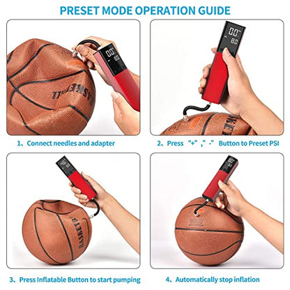 Pumteck Electric Ball Pump, Smart Air Pump Portable Fast Ball Inflation with Precise Pressure Gauge and Digital LCD Display for Football Basketball Volleyball Football - color: Red