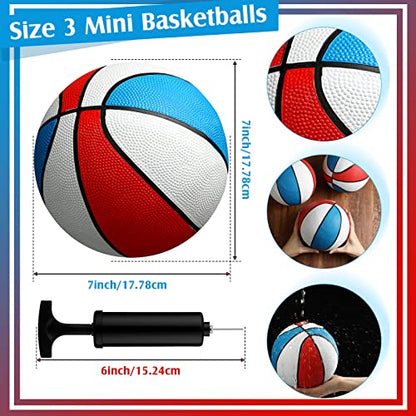 Outus 8 Pack 7 Inch Mini Rubber Basketballs Set Small Basketball with Air Pump Mini Hoop Junior Size 3 Basketballs for Beginner Arcade Games Indoor Outdoor Pool Party Favors(Red White and Blue)