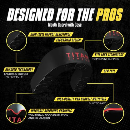 Titan Armour® Mouth Guard Boxing | Premium Dual-Layer | Case Included | Adult & Youth Custom-Fit Mouthpiece | Boil & Bite Mouthguard for Men: Football, MMA, Hockey, Lacrosse, BJJ, Basketball - color: Red, size: Adult Age 11+