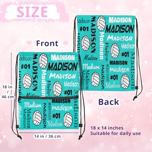 Custom Volleyball Style Drawstring Bag, Personalized Sports Ball Backpack Drawstring Sack Cinch Bags for Team Gift Party Favors, Light Turquoise - color: Dark Navy