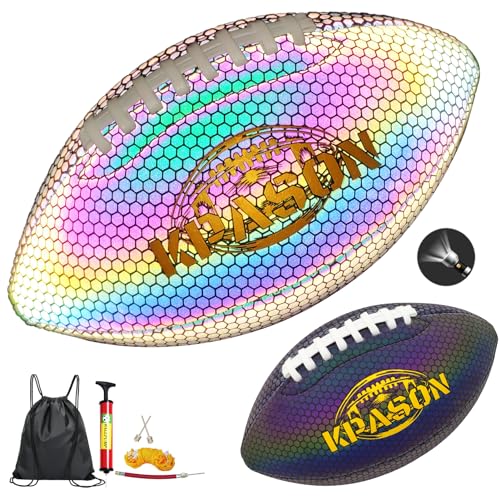 Football Holographic Bright Football Ball Peewee Size 3 / Youth Size 6/ Official Size 9, Reflective Glowing Composite Leather Footballs for Teens and Adults - color: II-Holo Black, size: Youth Size 6