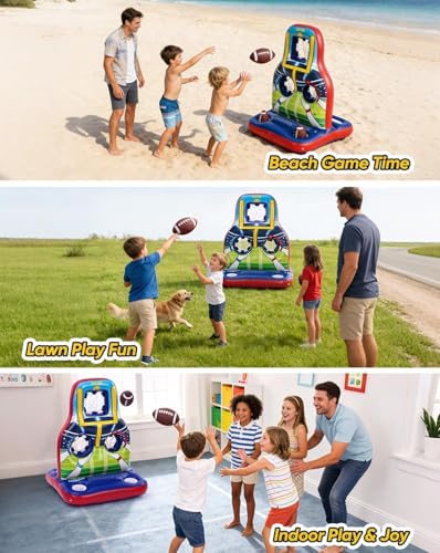 Inflatable Football Toss Pool Games Set, Football Target for Kids Age 8-12, Teens, Adults, Family, with 4 Water Footballs & 2 Pumps, Summer Swimming Pool Toys for Party, Beach, Lawn, Indoor/Outdoor