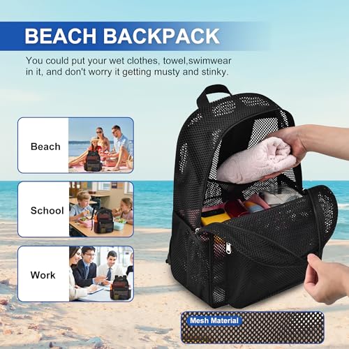 Oraben Duty Mesh Backpack with Rain Cover Ventilated Swim & Gym Bag college mesh backpack See Through Backpacks (Black) - color: Black